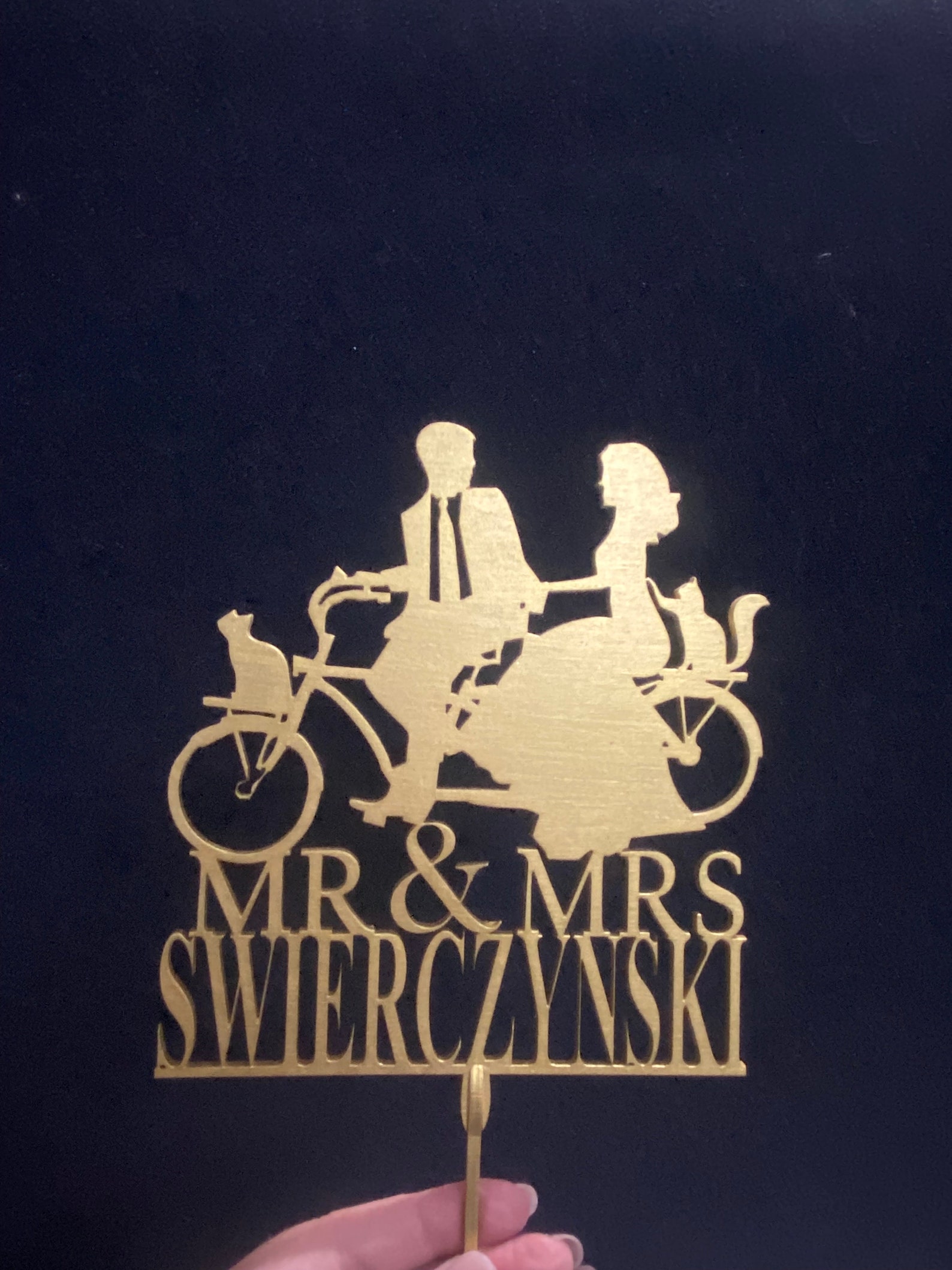 Personalized Wedding Cake Topper: Cats, Bride and Groom on Tandem Bike ...
