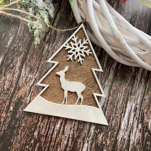 Hand Painted Wood Christmas Ornament: Rustic Farmhouse Tree Decor