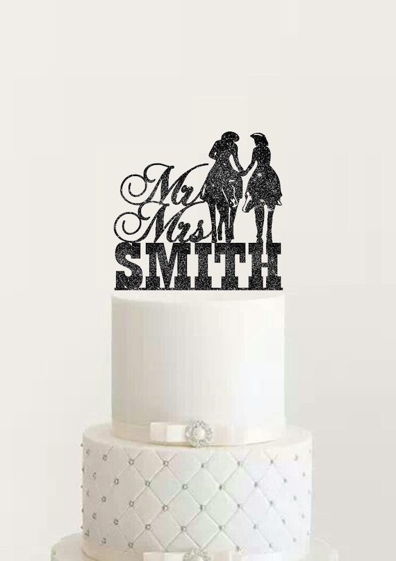 Country Western Wedding Cake Topper Silhouette Cowboy Bride Etsy