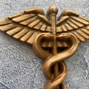 Wooden Carved Medical Symbol Cross Caduceus Wooden Statue Symbol Everlasting Live. Gifts for Doctor, Nurse, Paramedic, Healthcare Worker image 3