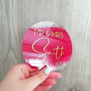 Clear Acrylic Cake Topper for Wedding Mr and Mrs with Surname Personalized Modern Calligraphy Script Customized Last Name Silver Rose Gold
