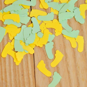 Feet Confetti Green and Yellow Baby Shower Confetti Gender Reveal Party Decor Party Confetti Gender Reveal Baby Shower Decor image 1