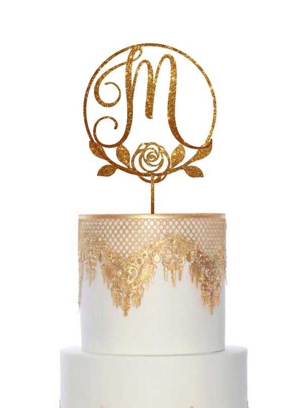 Personalized Wedding Cake Topper Monogram Cake Topper Gold Glitter Single Letter Cake Topper Silver Custom Cake Topper for Wedding