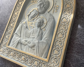 Wooden Icon of the Holy Family Christian Gift Holy Family Nativity With Guardian Angel Wall Art Housewarming Gift