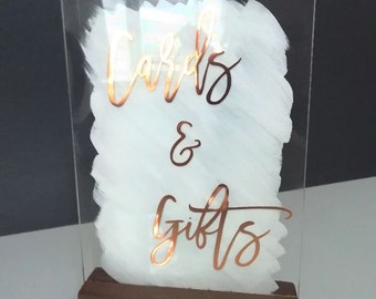 Cards and Gifts Clear Acrylic Wedding Sign Table Sign for Wedding Modern Acrylic Painted Back Perspex Elegant Sign with Metallic Lettering