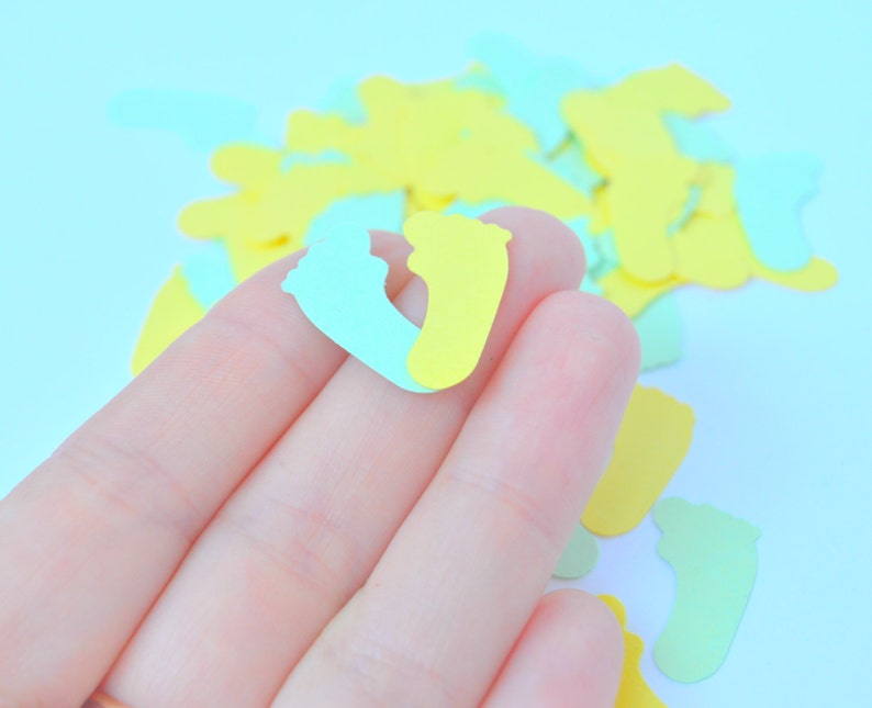 Feet Confetti Green and Yellow Baby Shower Confetti Gender Reveal Party Decor Party Confetti Gender Reveal Baby Shower Decor image 3