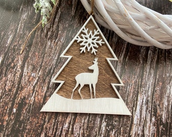 Hanging Christmas Wood Ornaments 3d Christmas Deer Tree Decor Holiday Ornament with Reindeer Hand Painted Rustic  Farmhouse Homemade Holiday