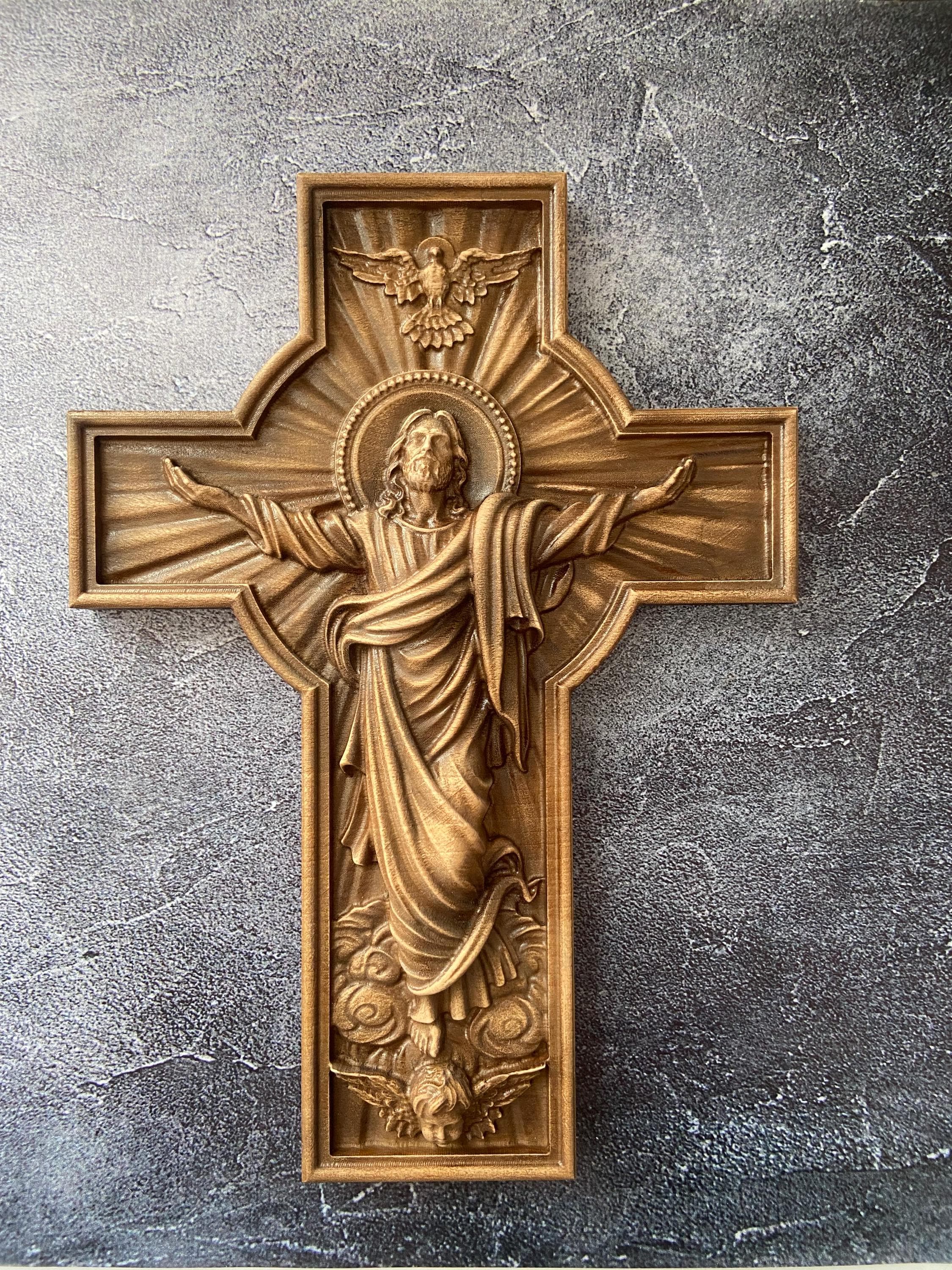 3 Crocifissi Da Parete In Legno - Decorazione Moderna Per Casa E Chiesa