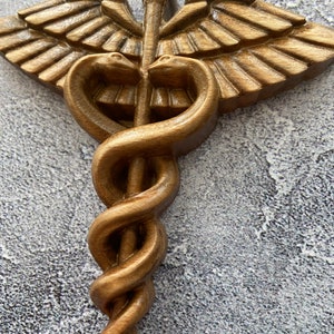 Wooden Carved Medical Symbol Cross Caduceus Wooden Statue Symbol Everlasting Live. Gifts for Doctor, Nurse, Paramedic, Healthcare Worker image 2