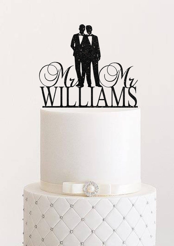 Gay Two Grooms Silhouette Of Love Modern Wedding Cake Topper