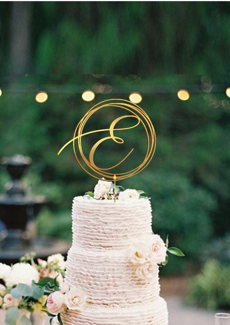 Modern Wedding Cake Topper Monogram Script Letter Single