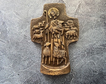 Handcrafted Good Shepherd Wood Carving - Unique Religious Artwork - Christian Home Decor, Jesus Sculpture, Religious Gift, Sacred Art