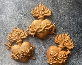 Sacred Heart Wall Decor Set: Catholic Wooden Ex Voto Hearts - Etsy