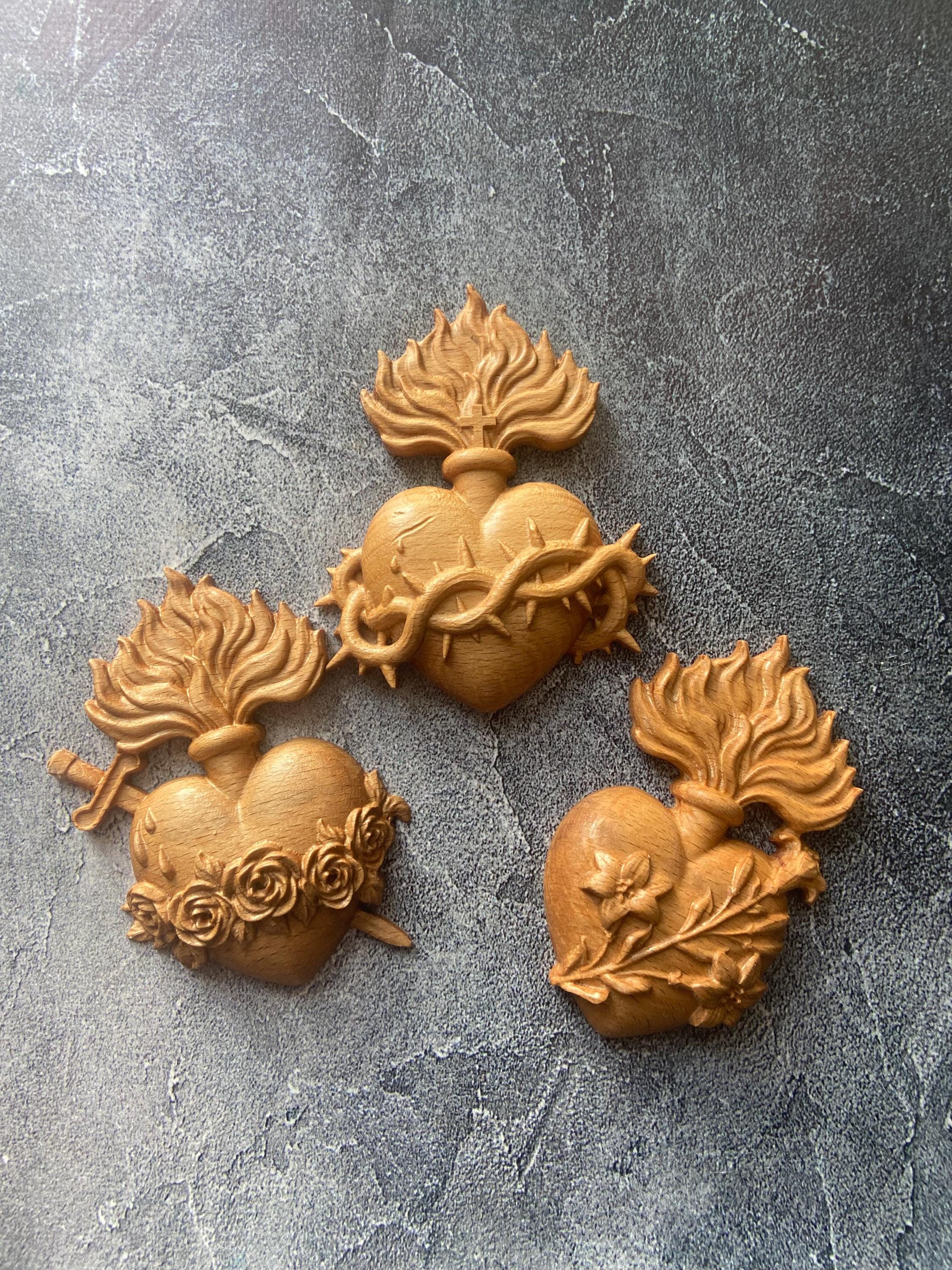 Sacred Heart Wall Decor Set: Catholic Wooden Ex Voto Hearts - Etsy
