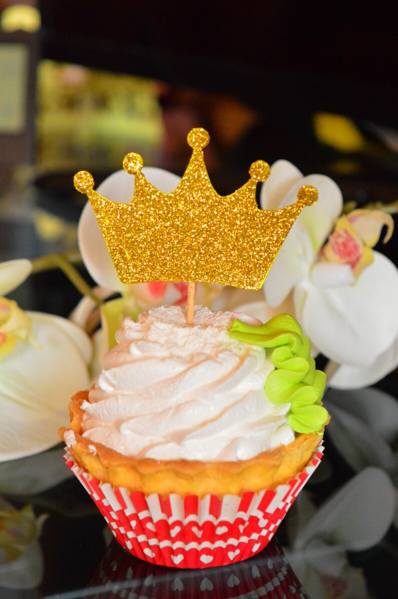 Gold Crown Cupcake Toppers 12 Gold Crowns Gold Crown Birthday Etsy