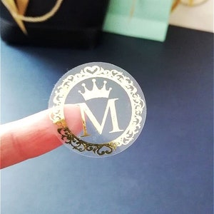Hochzeit Monogramm Folienaufkleber Klar und Weiß personalisierte echt Folienetiketten für Umschlag mit Initialen Runde Sticker für Hochzeit