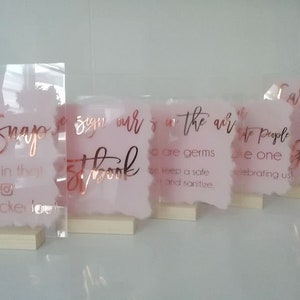 Acrylic Wedding Signs Bundle  Glass Look Custom Clear Signs Table Signs Painted Back Full Package Elegant Personalized Modern Calligraphy
