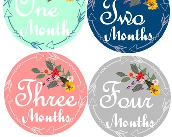 Photo Prop  Baby  Stickers Monthly Baby Stickers Milestone Stickers Floral Month Sticker  Bodysuit Monthly Stickers Baby Stickers Milestone