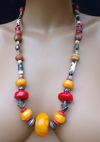 Malawi One of a Kind African Trade Beads Amber Coral Batik - Etsy