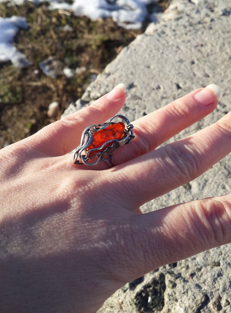 Natural Amber Ring Baltic Amber Ring Orange Gemstone Ring Orange Amber Ring Orange Ring Polished Amber Gemstone Ring Amber Jewelry