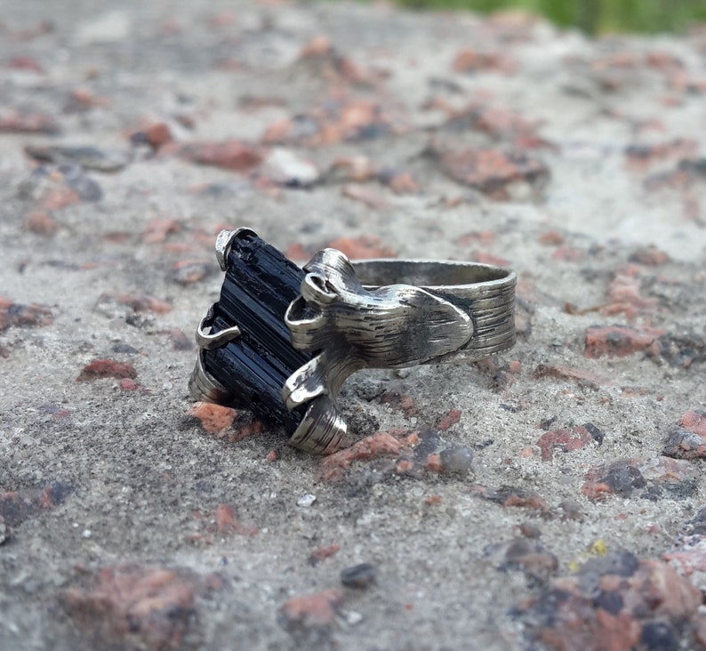 Gothic Jewelry Gothic Ring Natural Schorl Crystal Ring Witch Jewelry Schorl Ring Amulet Black Tourmaline Ring Witch Ring Black Ring
