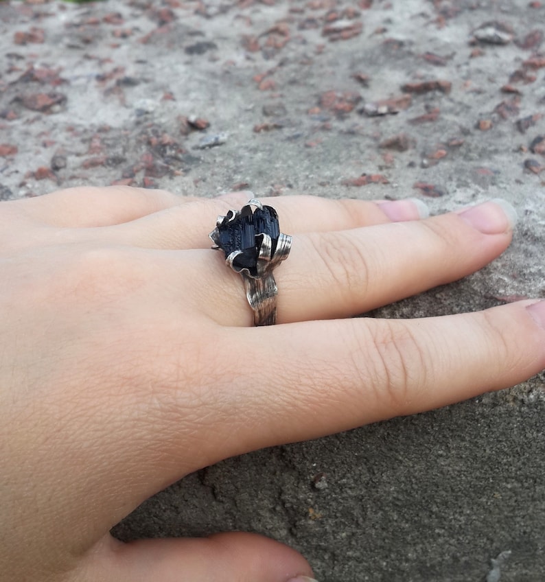 Gothic Jewelry Gothic Ring Natural Schorl Crystal Ring Witch Jewelry Schorl Ring Amulet Black Tourmaline Ring Witch Ring Black Ring