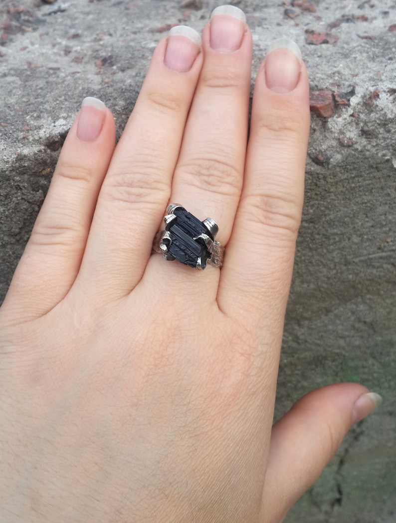 Gothic Jewelry Gothic Ring Natural Schorl Crystal Ring Witch Jewelry Schorl Ring Amulet Black Tourmaline Ring Witch Ring Black Ring