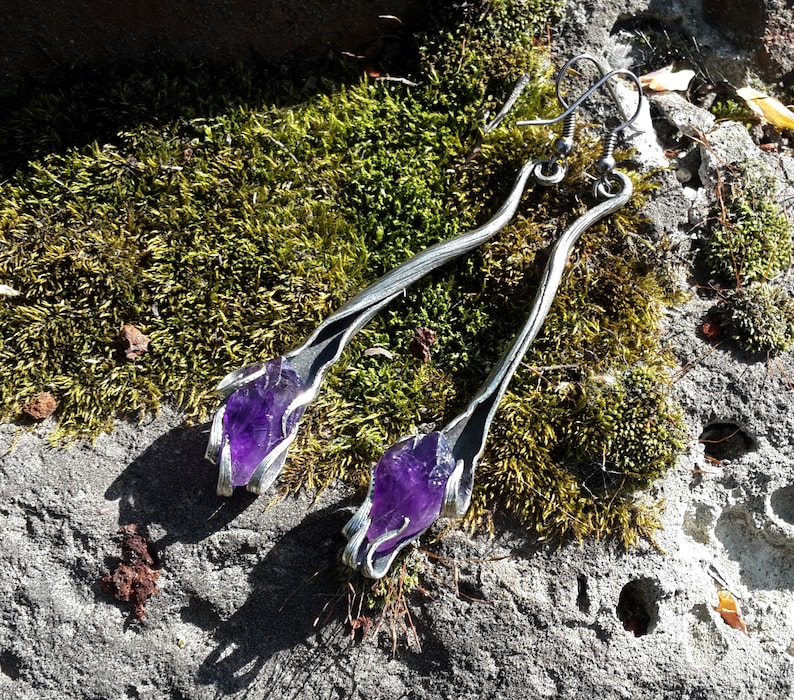 Quartz Crystal Earrings Long Earrings Raw Amethyst Crystal Earrings Quartz Earrings Natural Amethyst Earrings Quartz Gemstone Earrings