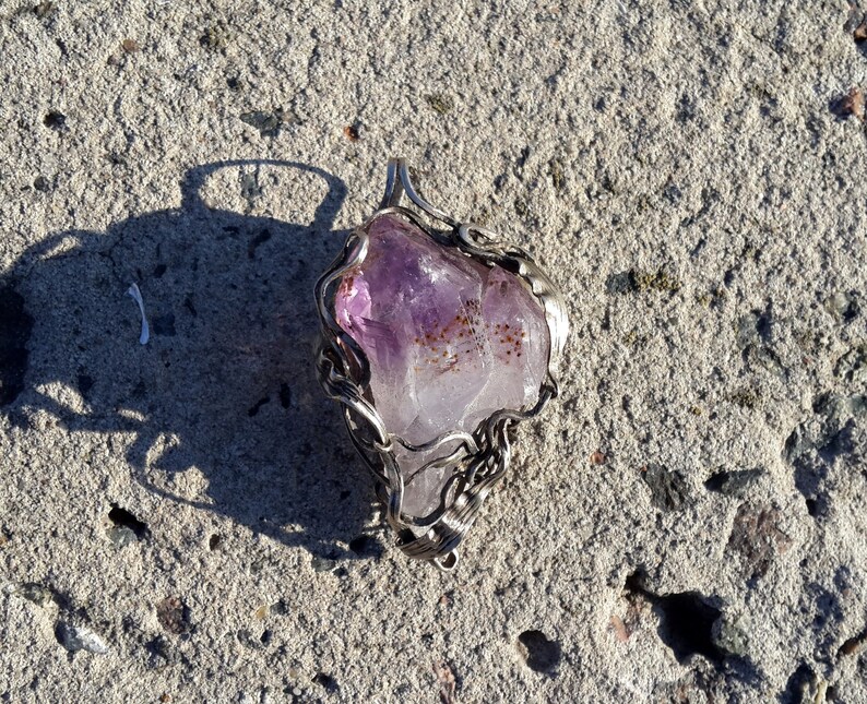 Big Amethyst Crystal Pendant Raw Necklace Image 0