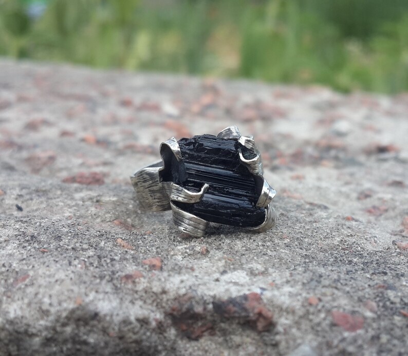 Gothic Jewelry Gothic Ring Natural Schorl Crystal Ring Witch Jewelry Schorl Ring Amulet Black Tourmaline Ring Witch Ring Black Ring