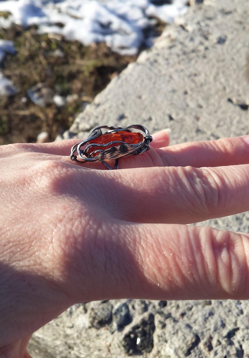 Natural Amber Ring Baltic Amber Ring Orange Gemstone Ring Orange Amber Ring Orange Ring Polished Amber Gemstone Ring Amber Jewelry