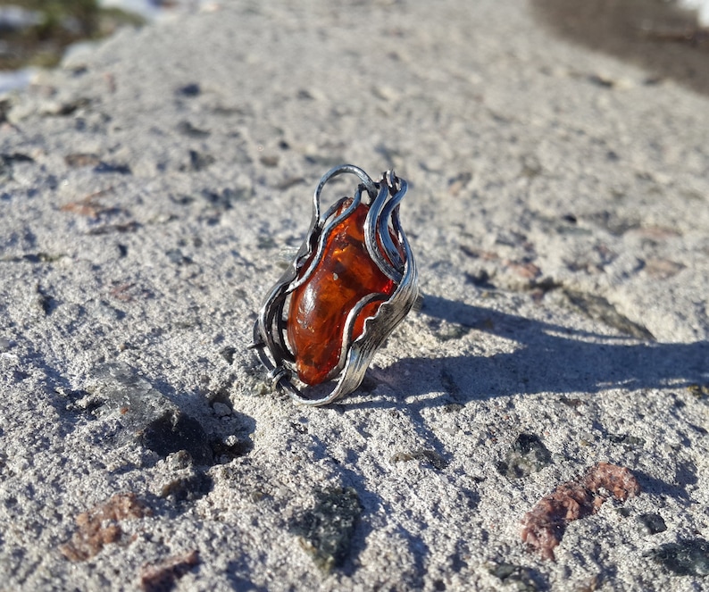 Natural Amber Ring Baltic Amber Ring Orange Gemstone Ring Orange Amber Ring Orange Ring Polished Amber Gemstone Ring Amber Jewelry