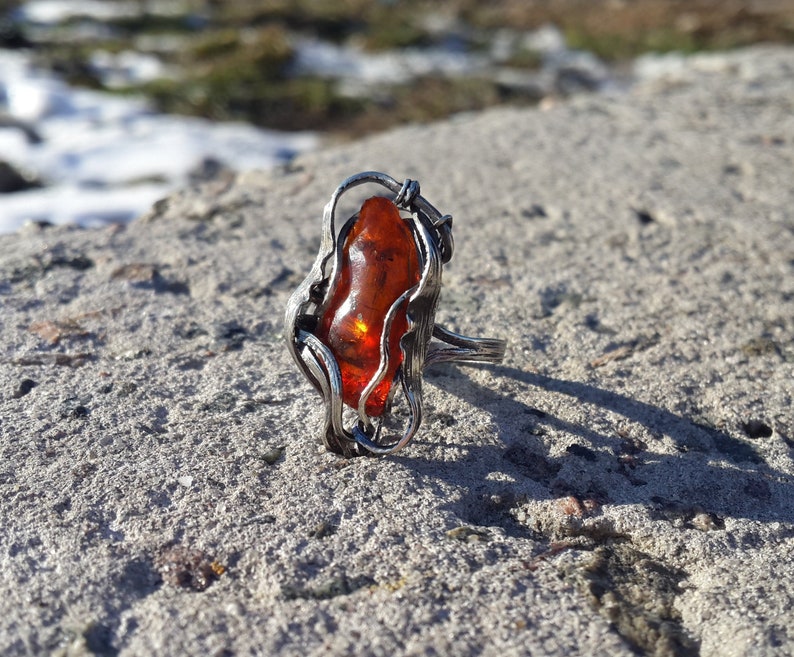 Natural Amber Ring Baltic Amber Ring Orange Gemstone Ring Orange Amber Ring Orange Ring Polished Amber Gemstone Ring Amber Jewelry