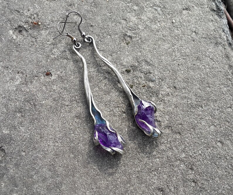 Quartz Crystal Earrings Long Earrings Raw Amethyst Crystal Earrings Quartz Earrings Natural Amethyst Earrings Quartz Gemstone Earrings