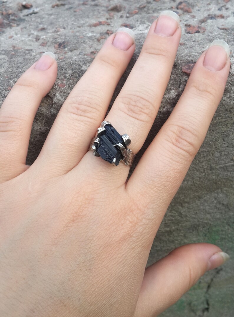 Gothic Jewelry Gothic Ring Natural Schorl Crystal Ring Witch Jewelry Schorl Ring Amulet Black Tourmaline Ring Witch Ring Black Ring