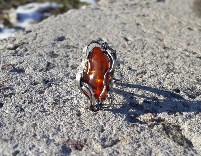 Natural Amber Ring Baltic Amber Ring Orange Gemstone Ring Orange Amber Ring Orange Ring Polished Amber Gemstone Ring Amber Jewelry