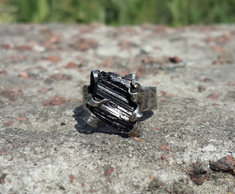 Gothic Jewelry Gothic Ring Natural Schorl Crystal Ring Witch Jewelry Schorl Ring Amulet Black Tourmaline Ring Witch Ring Black Ring