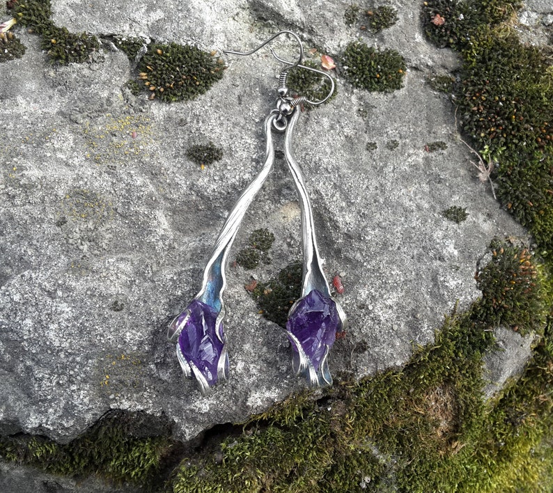 Quartz Crystal Earrings Long Earrings Raw Amethyst Crystal Earrings Quartz Earrings Natural Amethyst Earrings Quartz Gemstone Earrings