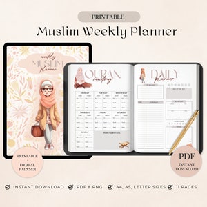 Weekly Muslim Planner | Quran Tracker | Salah Tracker | Islamic Planner| Digital Planner 2023 | Printable Planner | Ipad Planner