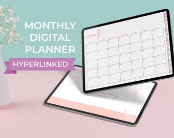 Planificateur mensuel numérique, calendrier non daté, Ipad, calendrier hyperlié