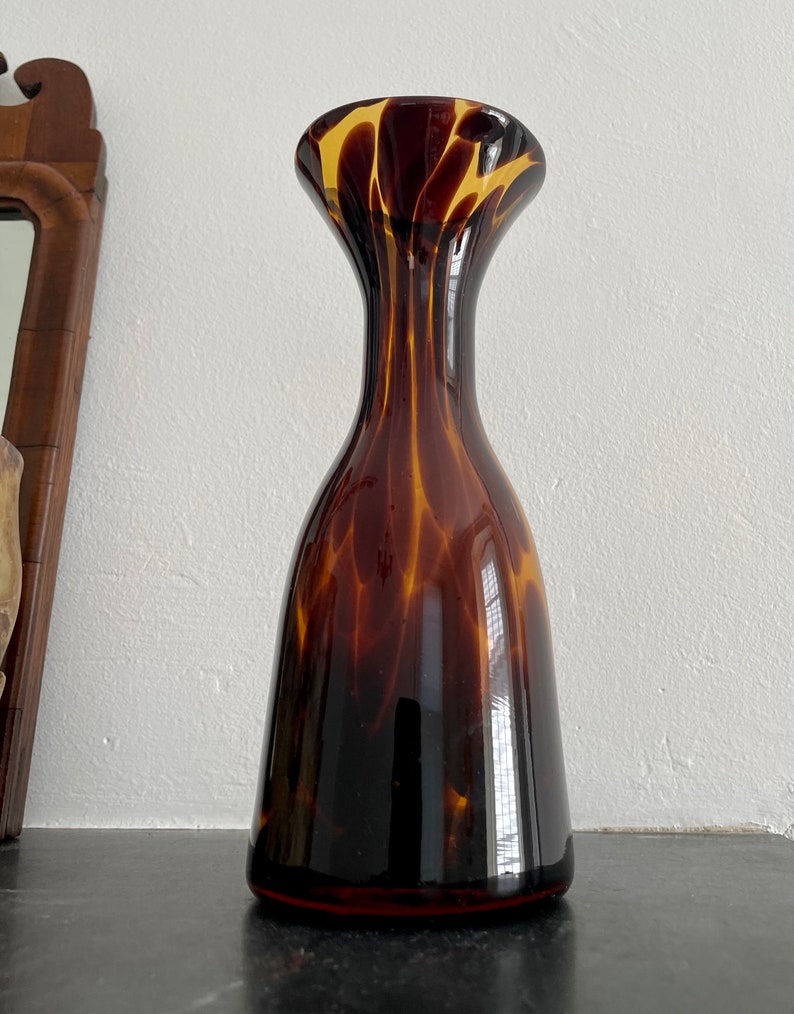 Vintage Petite Mid Century Hand Blown Tortoise Pattern Vase Etsy