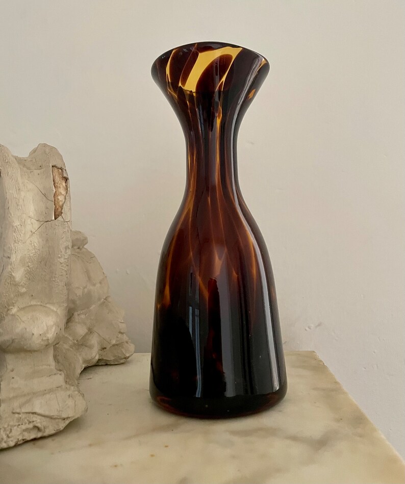Vintage Petite Mid Century Hand Blown Tortoise Pattern Vase Etsy