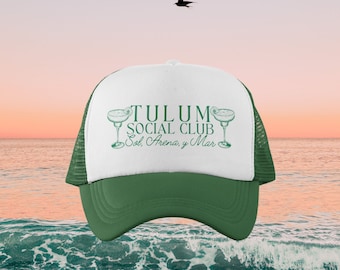 CUSTOM LOCATION TRUCKER // Tulum, Mexico Social Club // Margarita Themed Bachelorette // Trucker Caps