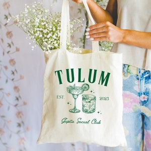 Custom Bachelorette/ Wedding "Last Name" Social Club // Custom Location, Name, Cocktails // Tulum, Mexico Tote Bag // Cotton Canvas Tote Bag