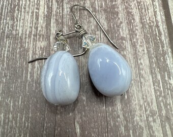 Frozen - Blue Lace Agate & Swarovski Crystal earrings