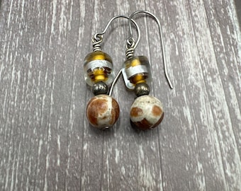 Sybbil - Leopard Jasper & Lampwork earrings