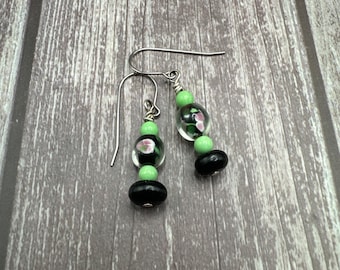 Black & Green Floral earrings