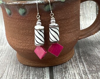 Brandie - Pick and Zebra glass earrings