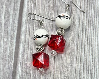 Jessica Red crystal with silver rose earrings