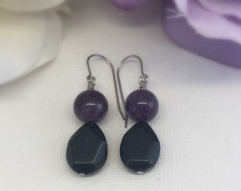 Portland - Amethyst & Green Goldstone earrings